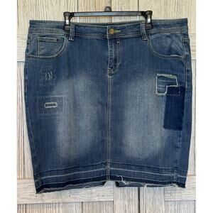 Lane Bryant Skirt Womens 20 Plus Blue Denim Stretch Mini Pencil Distressed Jean